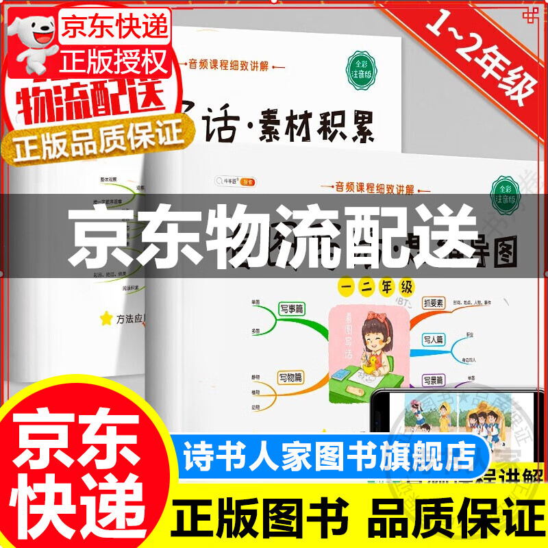 一二年级看图写话书思维导图素材积累语文写作技巧入门起步大全小学生说话练习本（套装2本） 看图写话 素材积累+思维导图