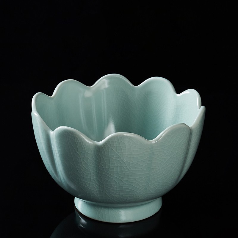 水洗特大号家用笔洗水盂收纳碗建水功夫茶具配件 天青汝窑茶洗-莲花款