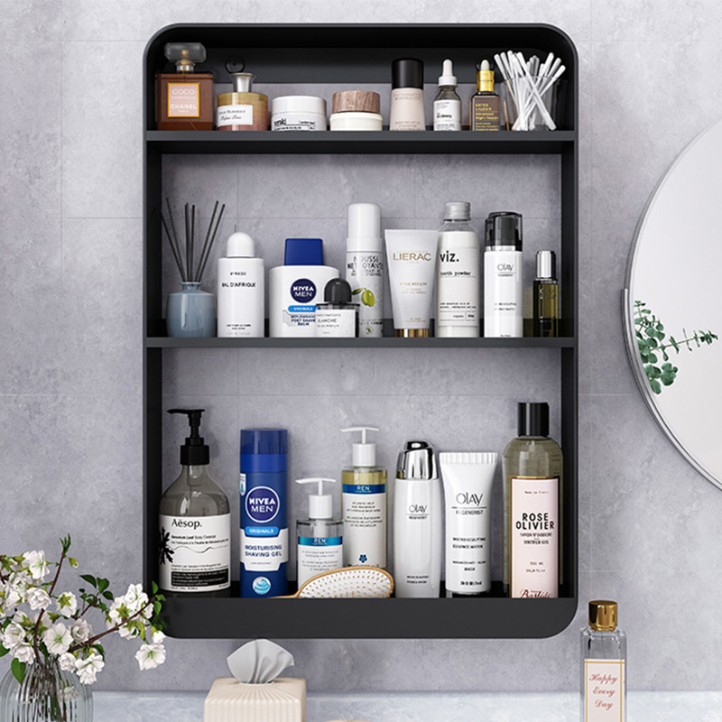 槿瑰洗漱架 卫生间浴室置物架马桶上方免打孔挂墙上化妆品洗 三层黑色