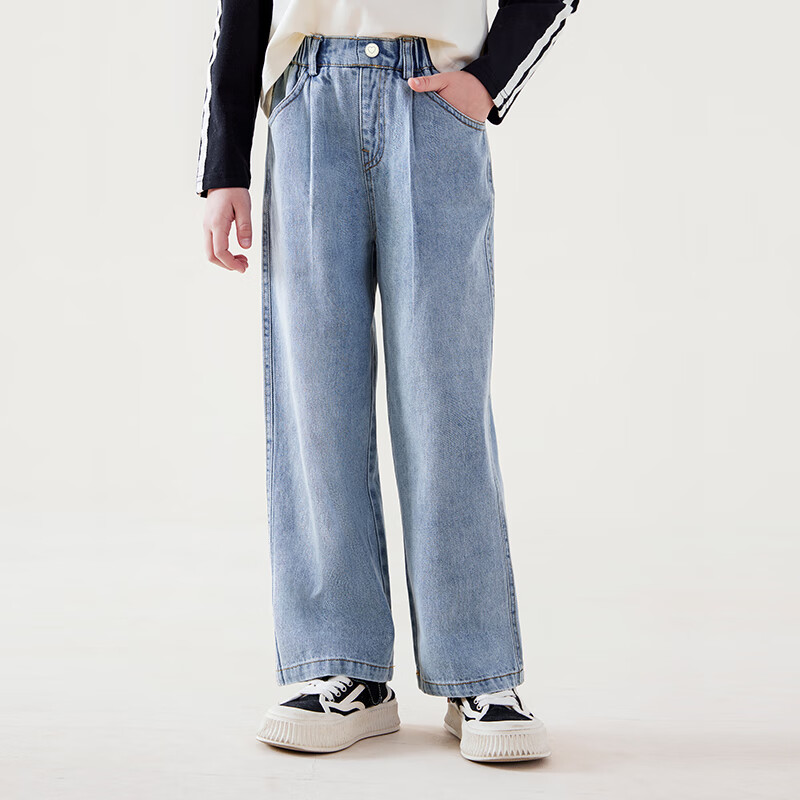 多妙屋女童牛仔裤2026春秋儿童宽松裤子亲子直筒裤运动裤阔腿裤休闲裤 DMW9002-牛仔裤 130