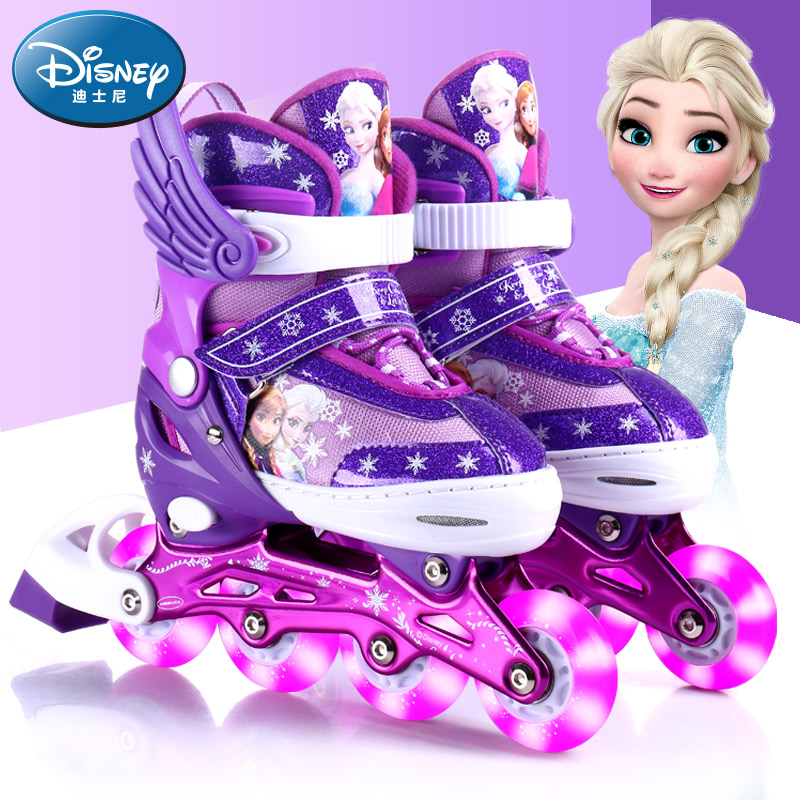 迪士尼(Disney)轮滑鞋儿童 溜冰鞋八轮全闪轮滑冰鞋套装 溜冰鞋男女闪光轮可调码旱冰鞋 紫色冰雪奇缘款 S码