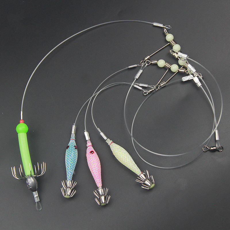 勋狸粑鱿鱼钓钩夜光鱿鱼钩 鱿鱼串钩 吹筒钩墨出口鱼钩木虾钩夜钓荧光