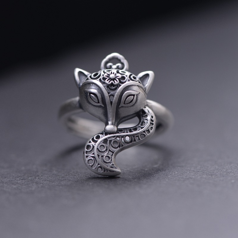 【曲美思】狐仙【灵狐】寓意旺桃花真银狐狸戒指足银复古指环气质个性