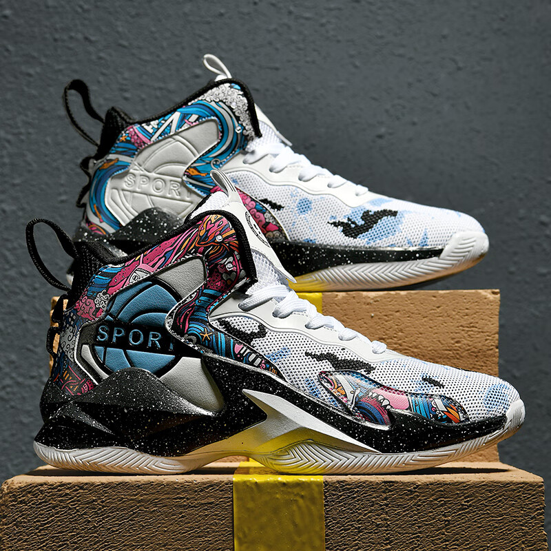 cdac曼巴篮球鞋新款大童冬季高帮学生防滑飞织网面透气体育生运动鞋男