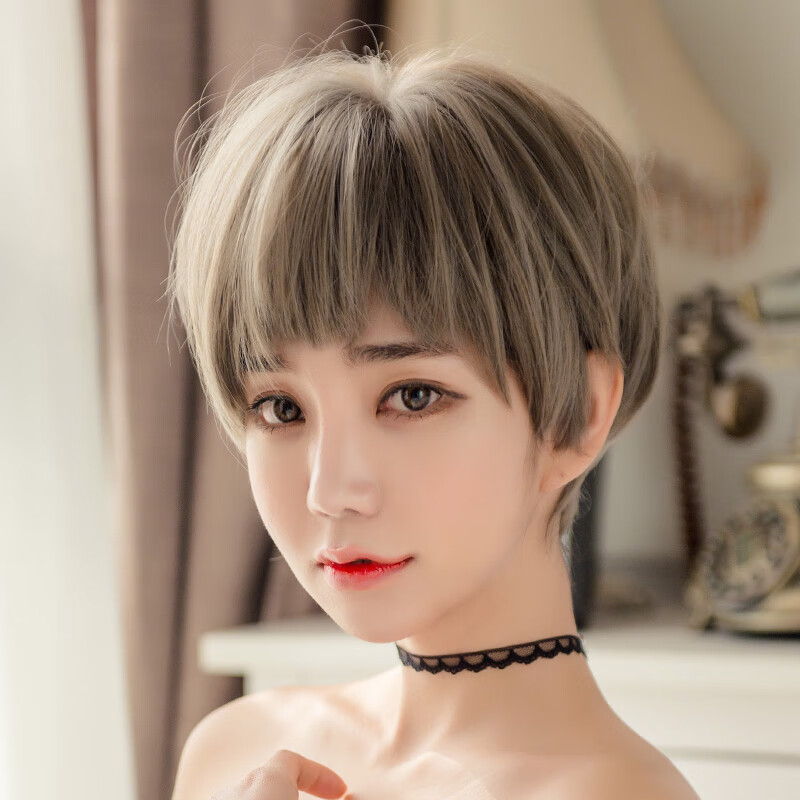 唐妮 假发女短发波波头圆脸男发型自然少女减龄时尚酷帅气造型全头套