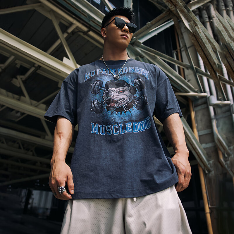 muscledog肌肉狗 潮牌短袖t恤男夏季美式印花圆领运动休闲训练服健身