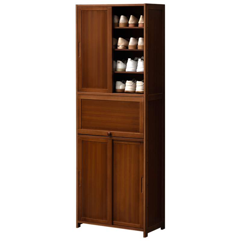 淘之良品简易落地鞋柜大容量门口换鞋凳玄关柜多层鞋架入户超薄家用鞋盒收纳穿鞋凳阳台新中式门厅柜隔断柜 【双向移门】茶色-双门4层(密封防尘)