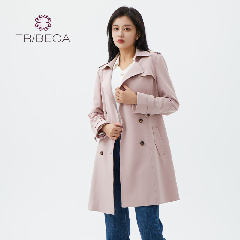 翠贝卡春季新款女气质流行中款风衣外套 粉色 160