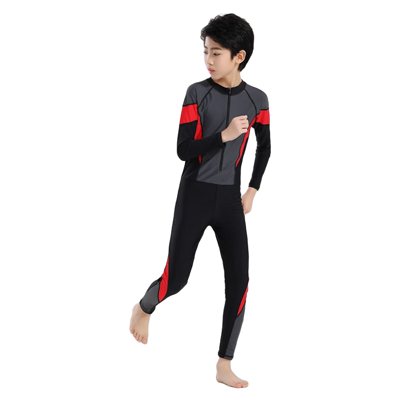 希途（Citoor）兒童潛水服男連體防水母防曬游泳衣保暖防寒全套長(zhǎng)袖沖浪浮潛裝備 黑色 L (適合130-140cm，27-35kg)