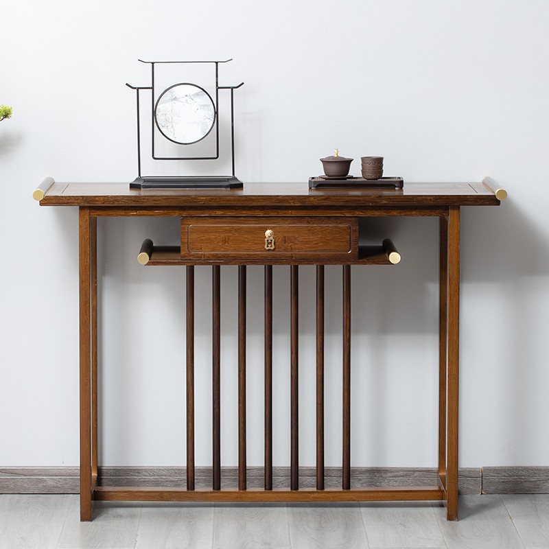 竹人坊新中式玄关桌窄长条案靠墙长案桌门厅禅意供桌楠竹端景台竹材条