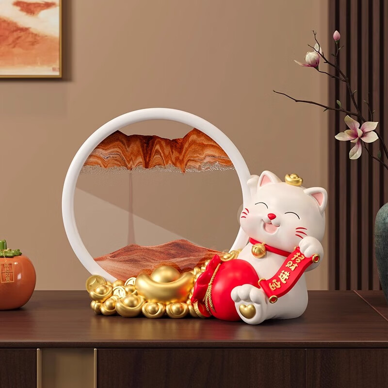 TaTanice流沙畫擺件進寶客廳酒柜創(chuàng)意桌面貓喬遷之喜搬家禮物 進寶-流沙畫擺件橙色