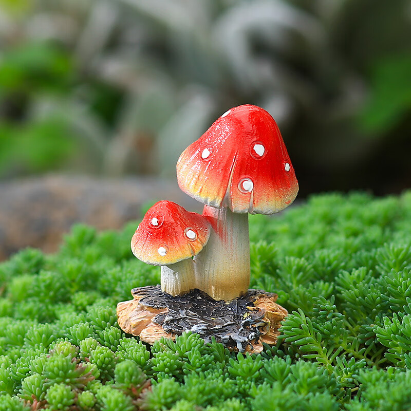妙昂仿真小蘑菇树脂摆件花盆景装饰品多肉微景观庭院鱼缸造景生态瓶 2头蘑菇(红色)高5.5cm