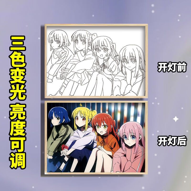 灿驰孤独摇滚波奇酱手办灯光画后藤独二次元动漫山田凉发光画小夜灯 孤独摇滚-合照2 【充电款】小号23*17