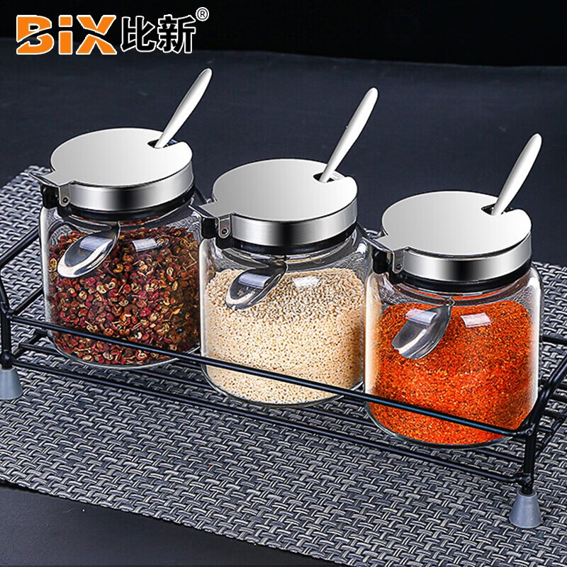 比新 BIX 玻璃调料瓶套装厨房用品调味品盐罐调料架调料罐4件套装 BX-TZ1108