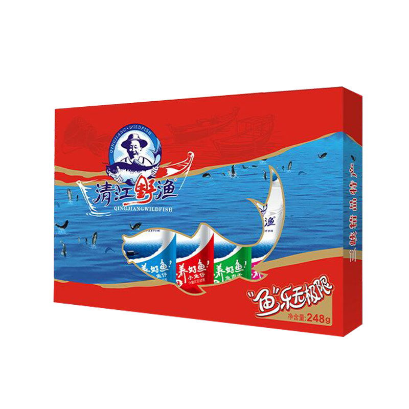 清江野渔（QINGJIANGWILDFISH）鱼肉干 湖北三峡特产鱼块香辣鱼仔办公休闲零食礼盒中秋团购送礼 清江野渔礼盒 248g *1盒