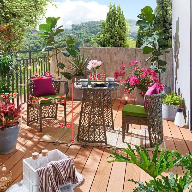 出写北欧简约藤椅三件套阳台桌椅茶几组合户外藤编收纳花园休闲藤 a款