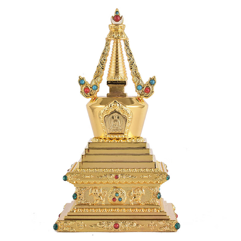 佛具密宗法器合金菩提塔可装藏居家用供奉宝塔摆件 小号金色高17cm