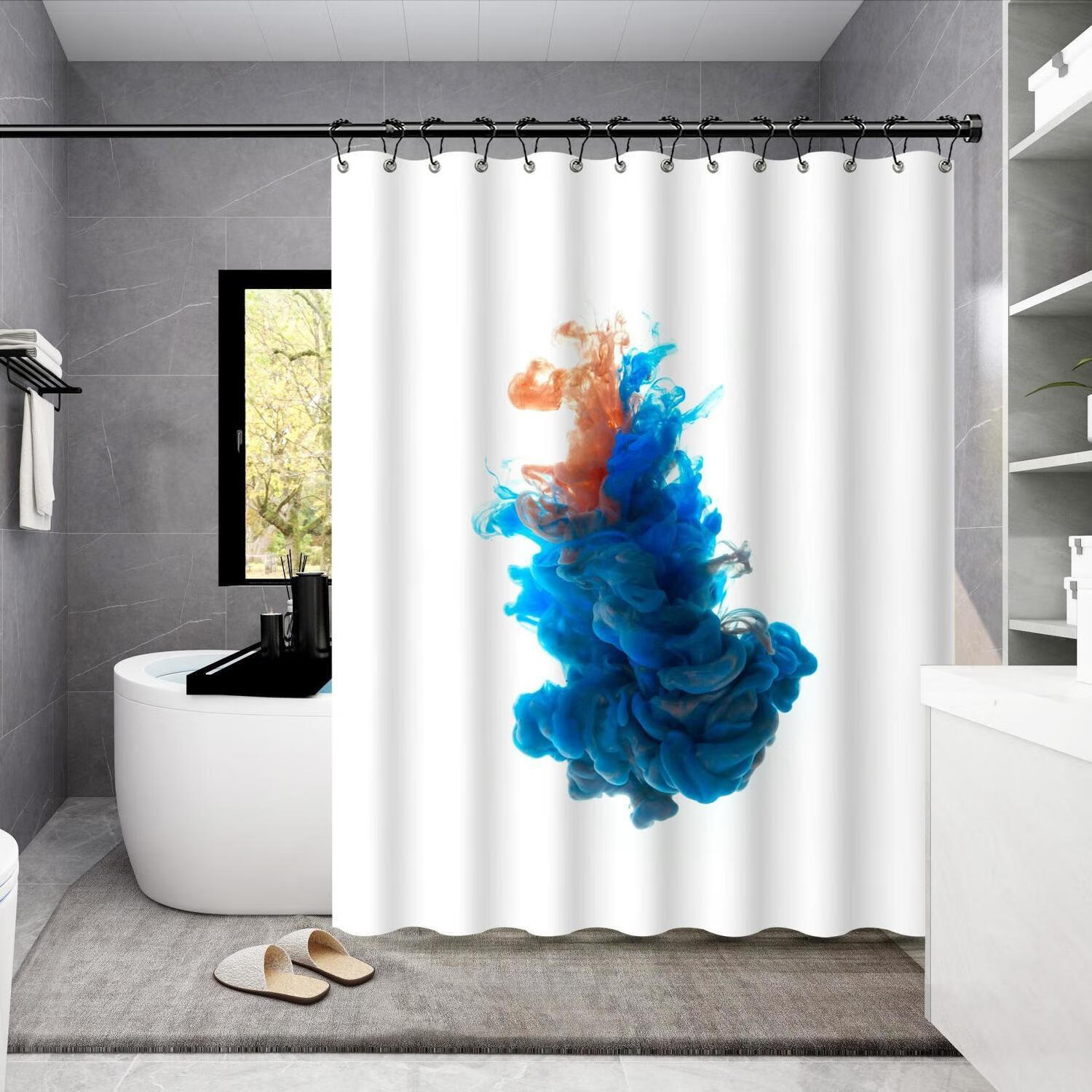 德梵蒂简约浴室浴帘防水布卫生间洗澡帘子挂帘防霉隔断帘免打孔套装