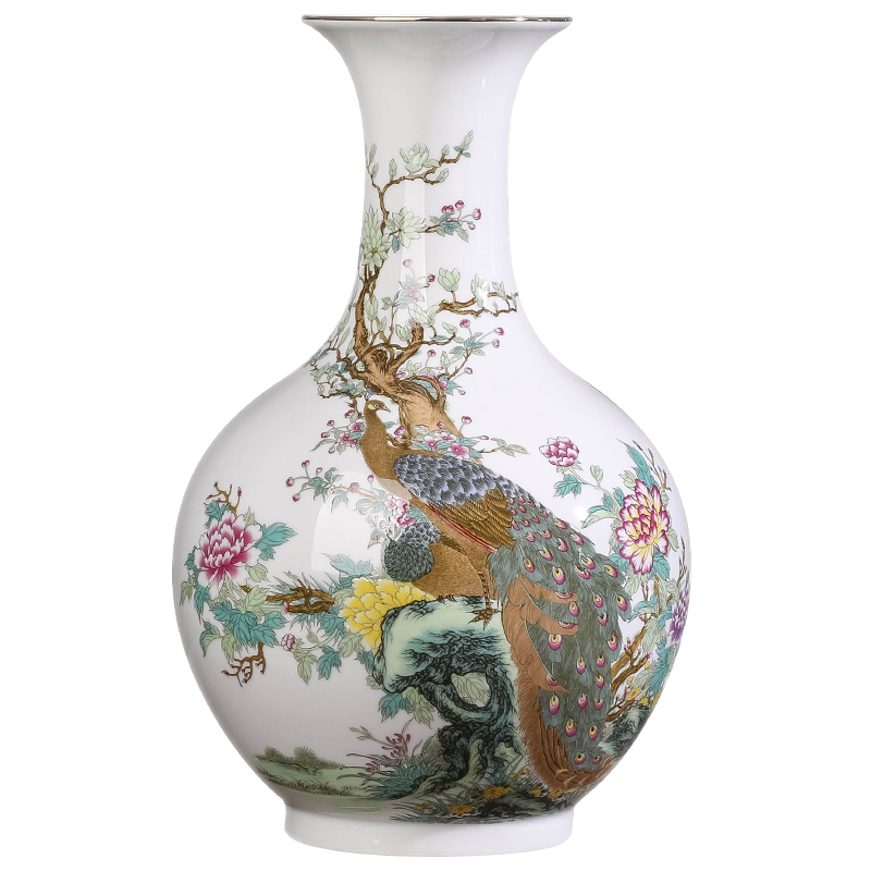 未卒 景德鎮(zhèn)陶瓷花瓶擺件客廳手工仿古祥鳳來儀花瓶新中式家居玄關(guān)裝飾