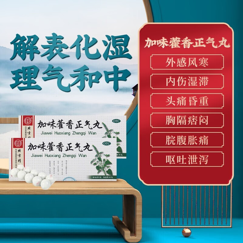 同仁堂 加味藿香正气丸9g*10丸脾胃湿热湿气重治疗消化不良肠胃消化不