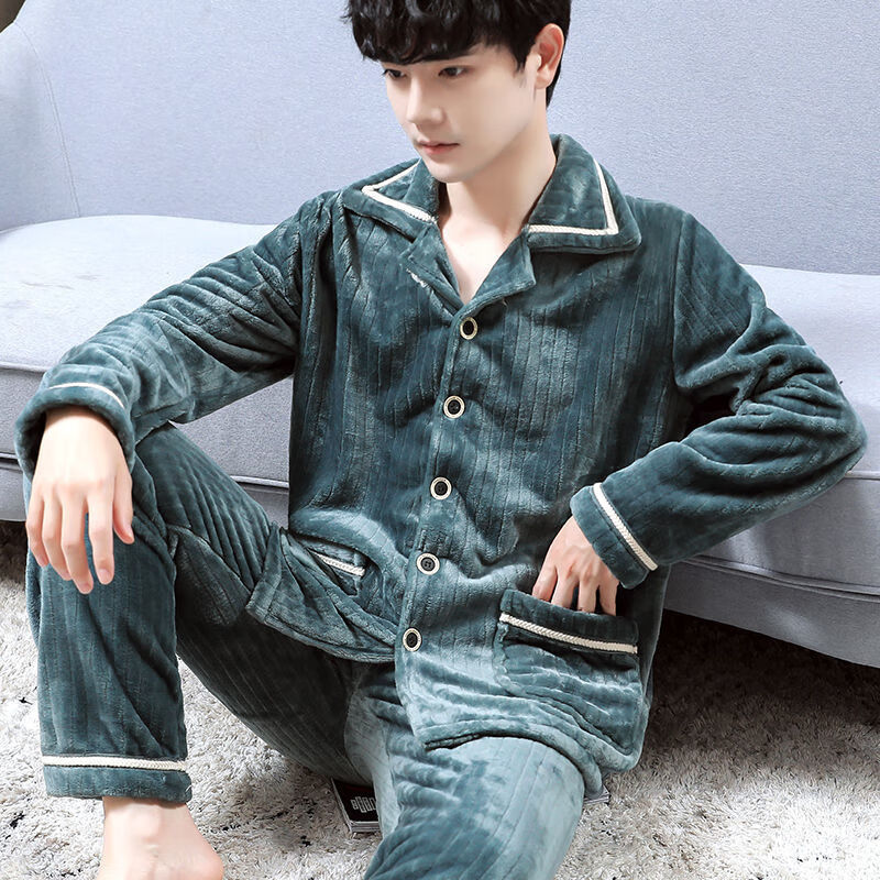 奢依君(sheyijun)睡衣男冬季加厚加绒秋冬款法兰绒春秋冬天男士家居服