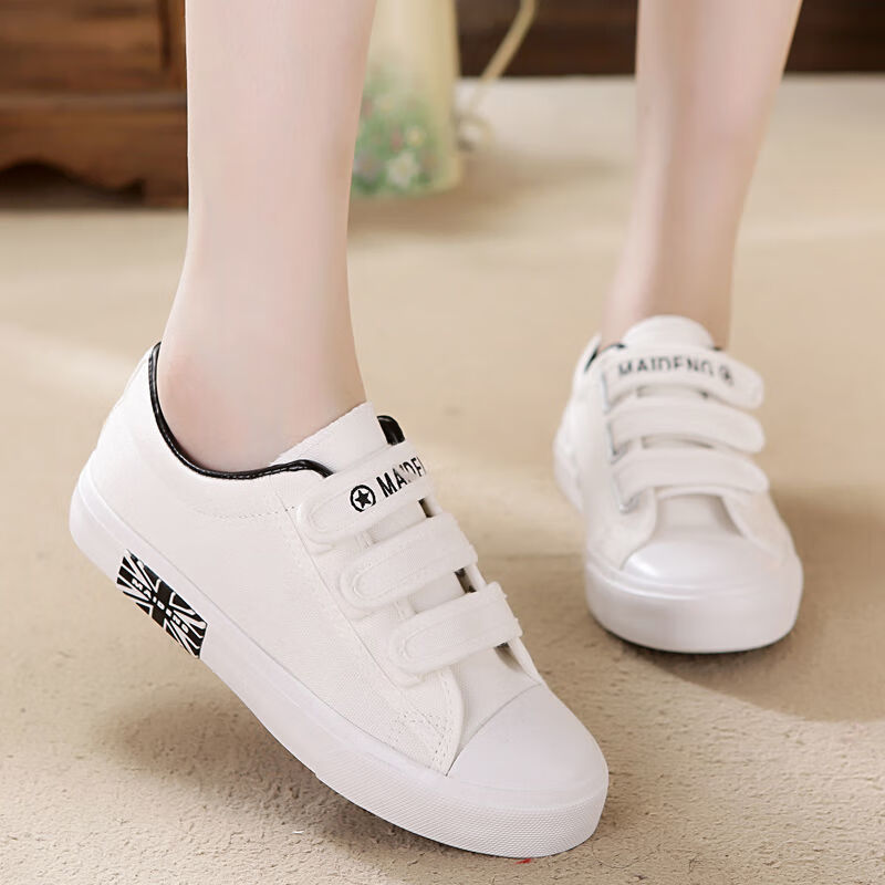 女鞋40-43休闲鞋宽胖脚特大号码春季女士板鞋42系带 魔术贴[白色] 35