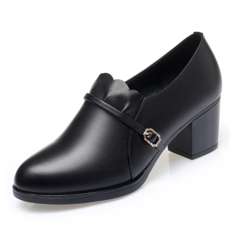 锁犳suobao2024春秋季新款牛皮女单鞋大码妈妈鞋中跟深口皮鞋轻奢潮