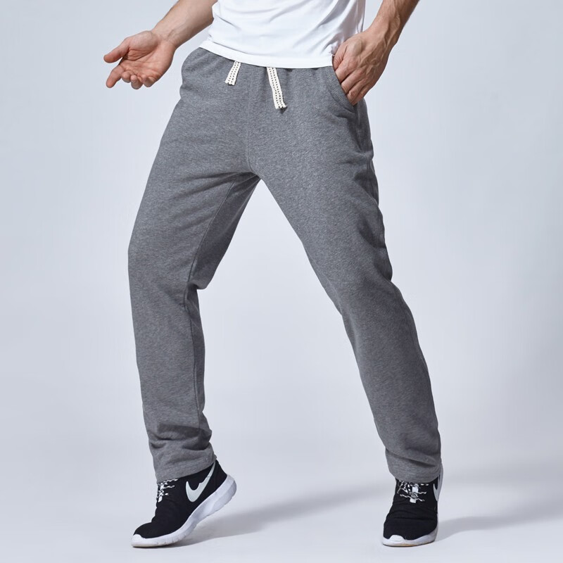 虎迹 2025年春秋季棉质薄款运动裤男士学生透气柔软舒适针织运动长裤 浅灰色直口款(3511) XL