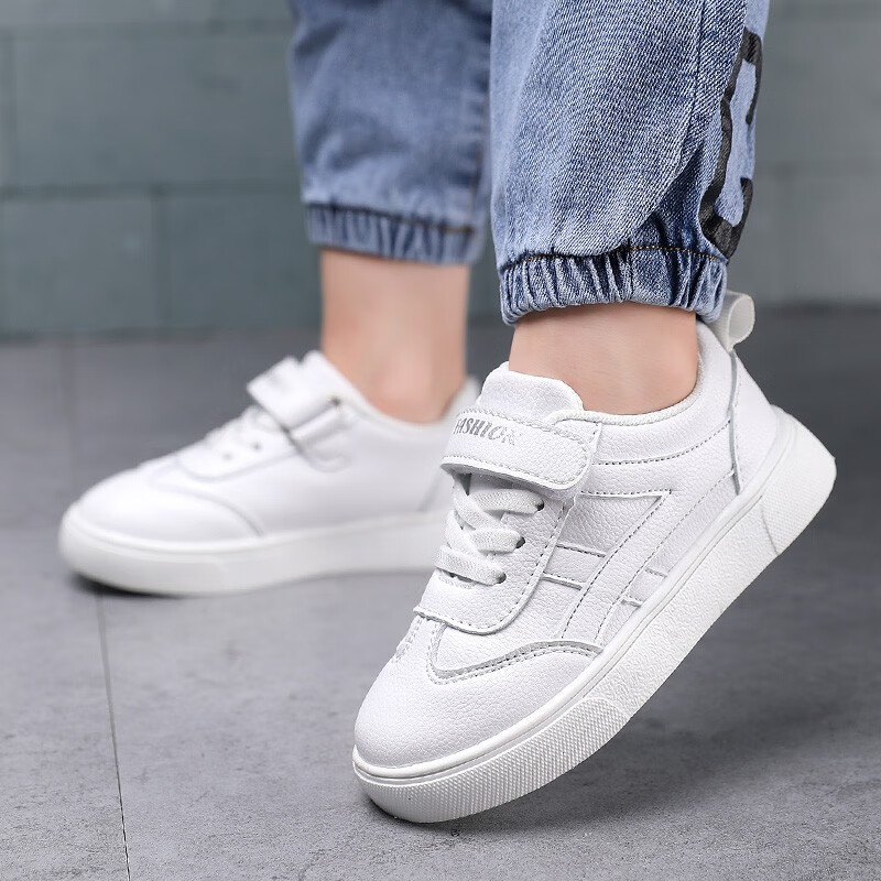 贝天熊（BeiTianXiong）童鞋春款男童软底休闲鞋秋冬新款女童网面鞋透气儿童革面运动鞋  BJW259白色（皮面） 33 内长20.8/脚19.8