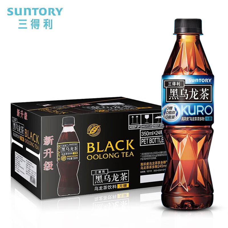 三得利(Suntory)黑乌龙茶无糖茶饮料高浓度茶多酚 350ml*24瓶整箱装主图0