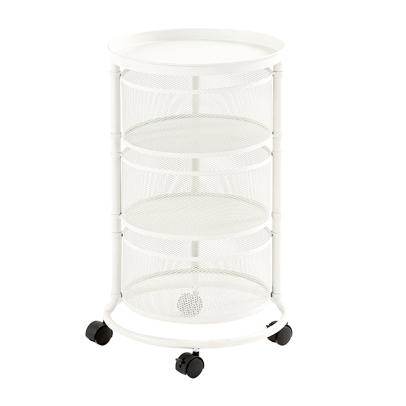 网纳 小推车旋转收纳架厨房置物架水果储物架移动收纳果蔬篮可移动 免安装 奶油白 WN-7416W1