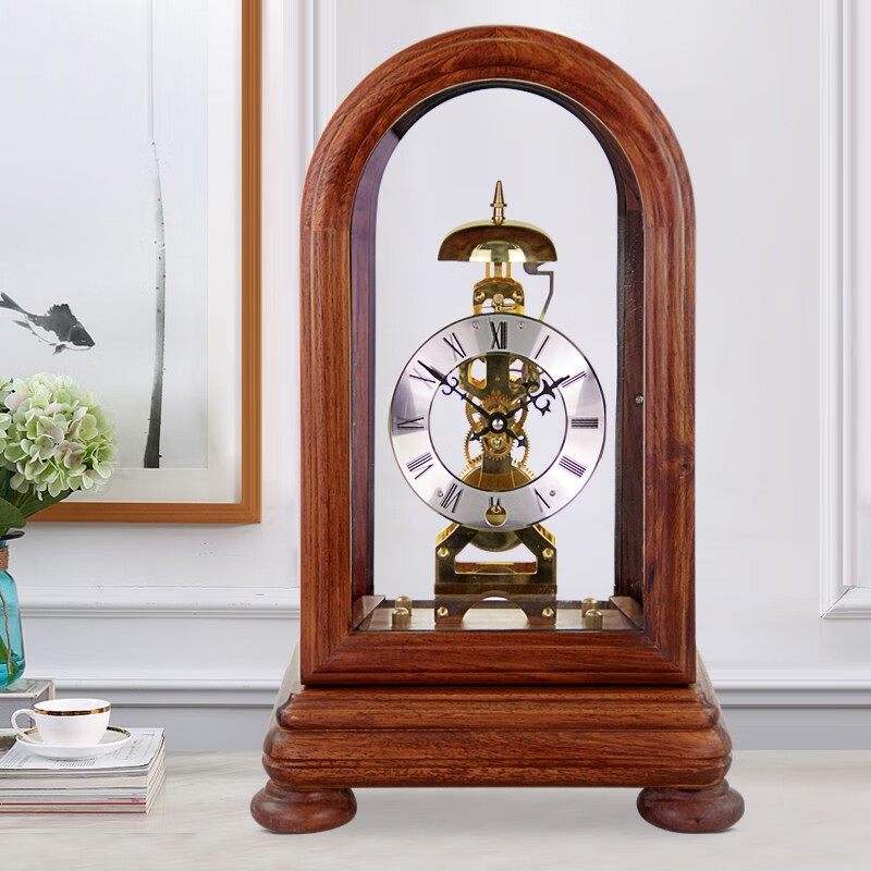 吉时来 欧式复古14天发条机械装饰座钟客厅实木摆件家用创意时钟hd21