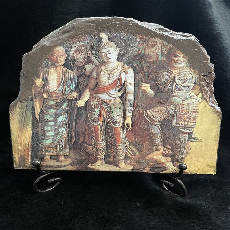 逸水缘敦煌莫高窟雕塑壁画系列石板画 地方特色居家摆件尺寸20x20cm