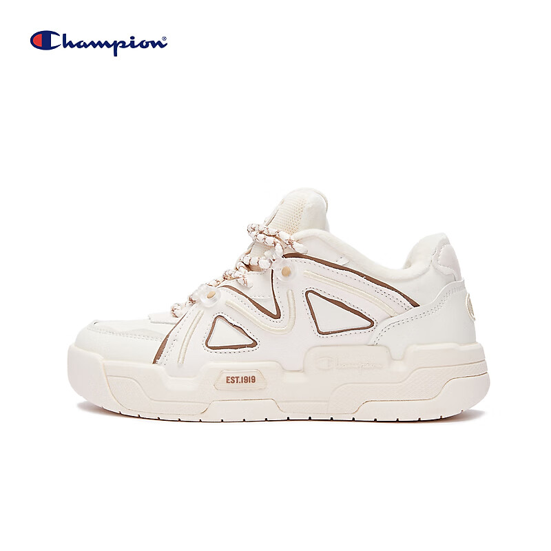 champion冠军板鞋运动休闲板鞋男女款潮流加绒鞋子情侣款面包鞋 浅米
