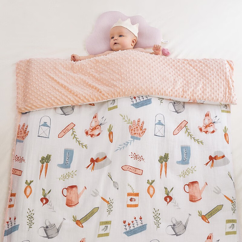 【预售】嫚熙（EMXEE）婴儿盖毯双层加厚儿童毛毯加厚冬安抚豆豆毯 邦尼庄园（120*150cm）被子+恒温被芯被芯