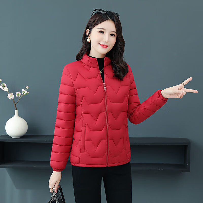 妈妈装棉服女2021新款洋气秋冬季外套中年棉衣女短款女装棉袄 亮红
