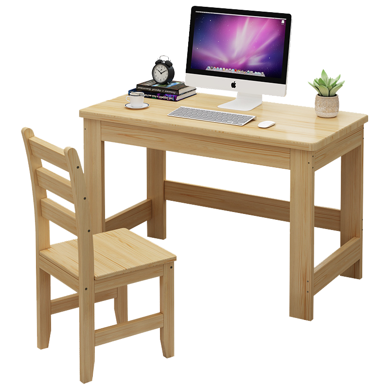 书桌实木电脑桌小孩学习桌简约北欧松木书房写字桌家用办公室桌椅简易实木桌现代卧室桌子 单桌120长50宽75高（原木清漆）