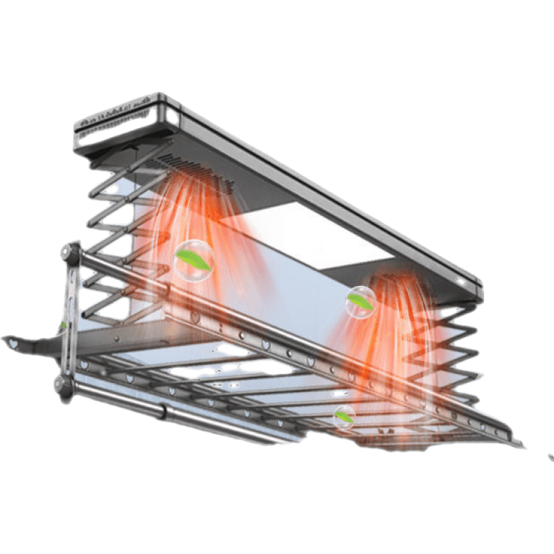 苏购  电动晾衣架自动升降智能遥控伸缩晒衣杆室内双杆家用阳台 4杆照明消毒风干烘干净化+9横杆+无安装 简约黑