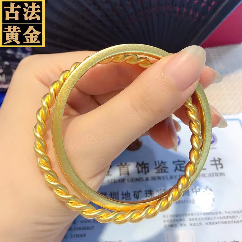 小腰金 古法黄金双环手镯女年轻新款999足金麻花镯子实心双圈闭口传承
