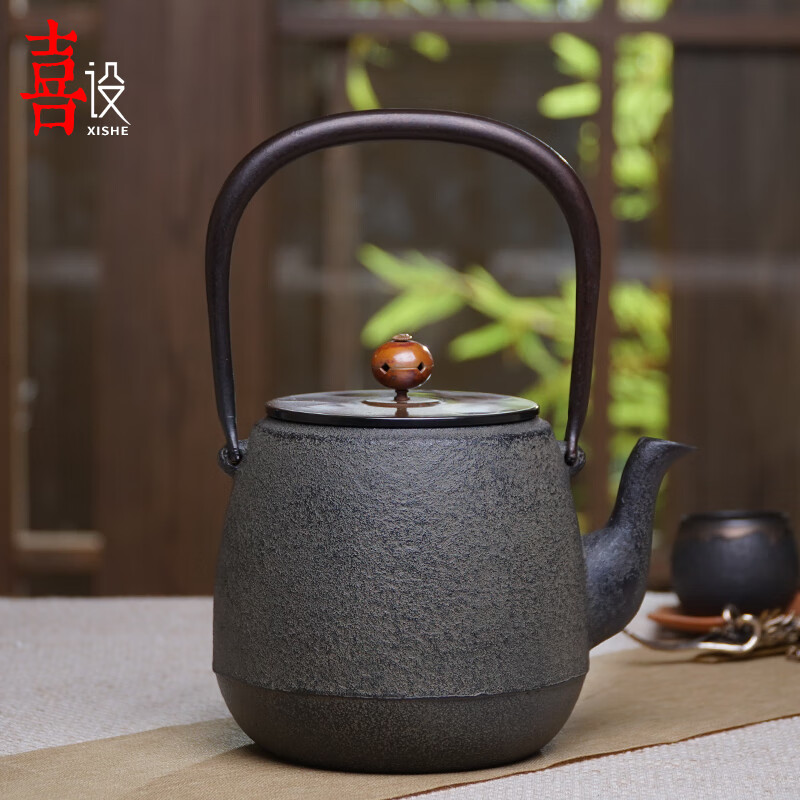 云鹤烟都 日本进口山形铸物清光堂手工铸铁铁壶枣形素纹铁瓶 1.3l