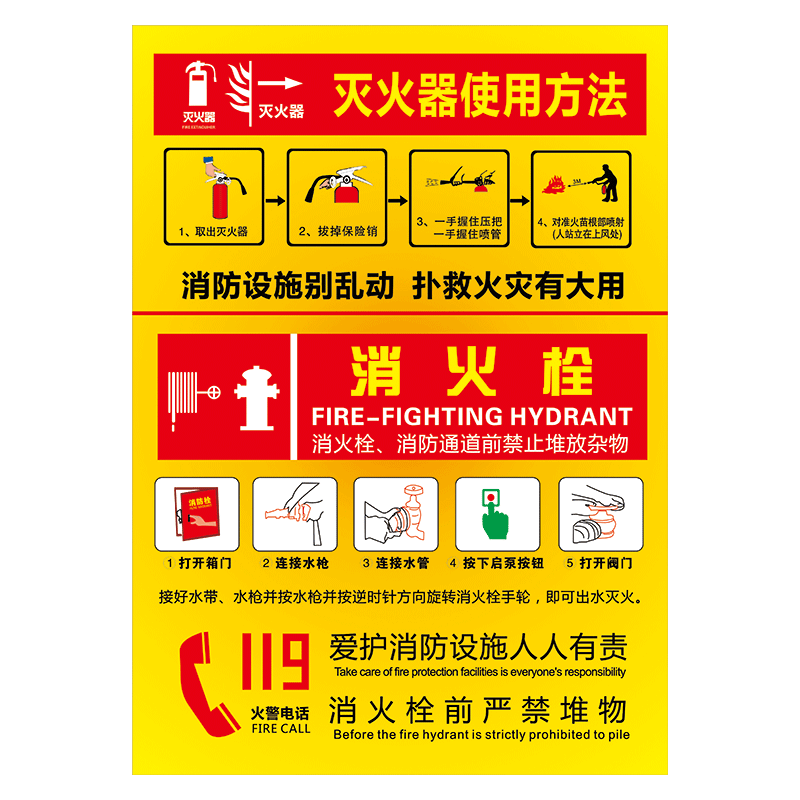 消防器材使用知识挂图海报消火栓消防栓灭火器的使用方法消防箱示意图