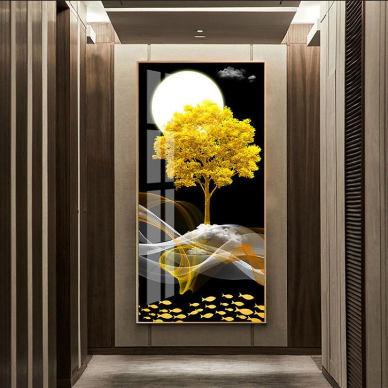 【工厂现发】客厅装饰画入户玄关竖版晶瓷画墙壁画挂画走廊过道新中式