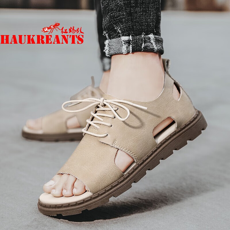 汉克红蚂蚁凉鞋男夏季新款镂空透气百搭舒适休闲欧洲站罗马鞋超轻头层