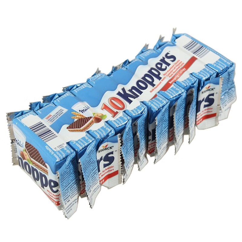 knoppers牛奶榛子巧克力夾心威化餅干德國進(jìn)口五層夾心餅干兒童早餐零食 10連包25g*10枚