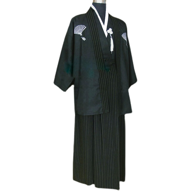 日本和服男正装日式传统服cos服料理店工作服舞台演出服黑色帕孚 黑色
