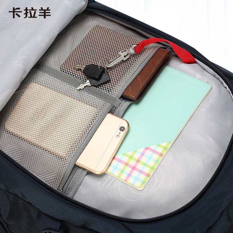 卡拉羊初高中生书包大学生休闲双肩包42L大容量男士电脑包旅行背包 黑色