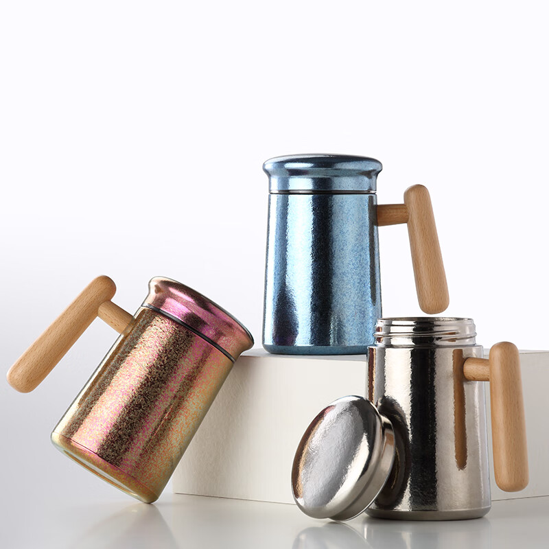 尚明（SAMADOYO）钛喝水杯家用钛茶杯纯钛防烫泡茶钛杯马克杯办公室带盖 炫目银400ml