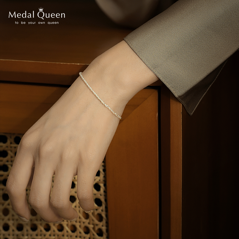 Medal Queen米粒淡水小珠珍珠手链女细天然珍珠S925银 ins小众设计小米珠新年 1.5mm款珍珠手链