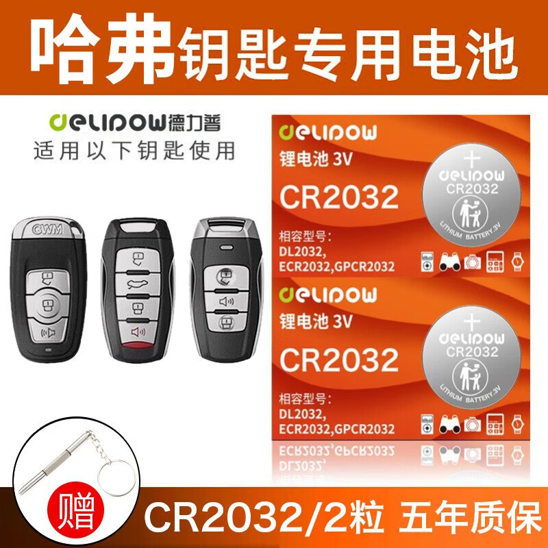 德力普(delipow)cr2032汽车遥控器钥匙电池适用于哈弗h6 h2s h7 h8 h9