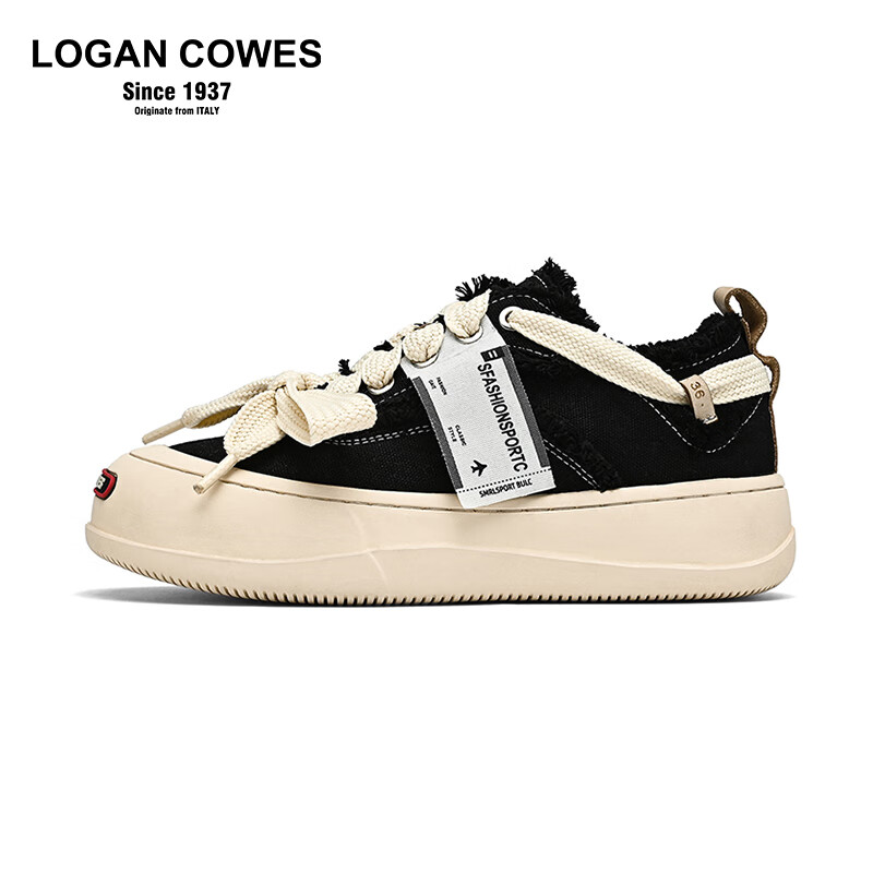 LOGAN COWES开口笑帆布鞋 2024夏季新款乞丐鞋潮鞋厚底增高笑脸帆布鞋2GCS-02 黑色 39